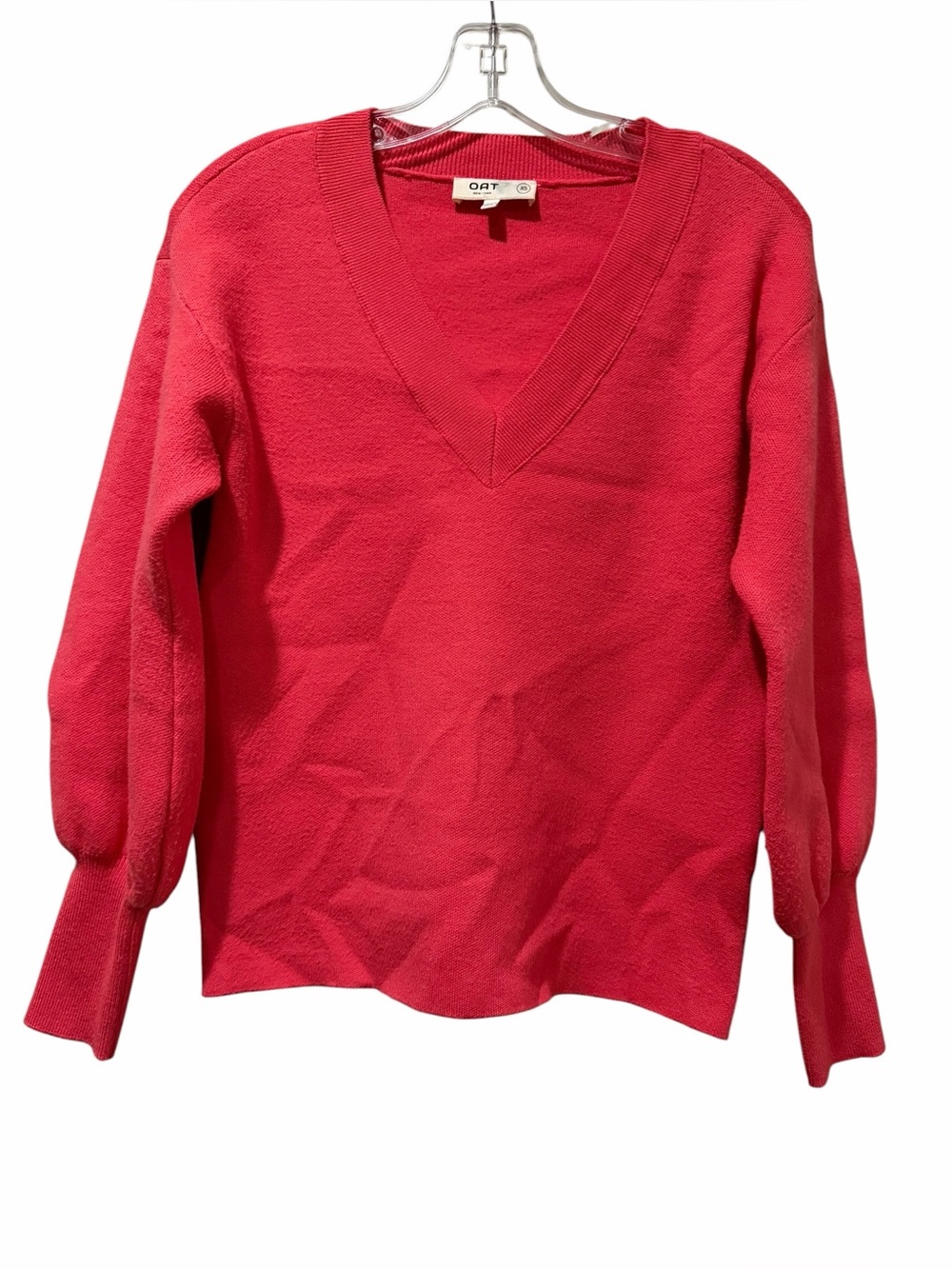 Oat New York XS Pink V Neck Long Sleeve Sweater Minimal B16